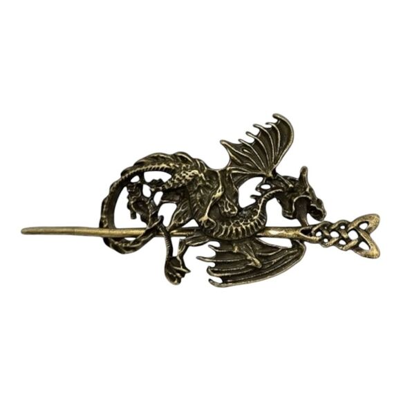 Wyvern Dragon Barrette Bronze Hair Pin Nordic Myth Viking Clip NWT Accessories - Picture 9 of 11